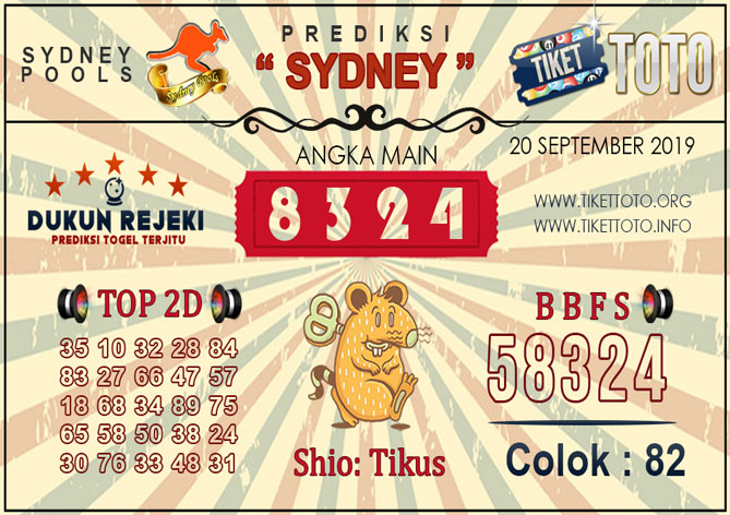 Prediksi Togel SYDNEY TIKETTOTO 20 SEPTEMBER 2019