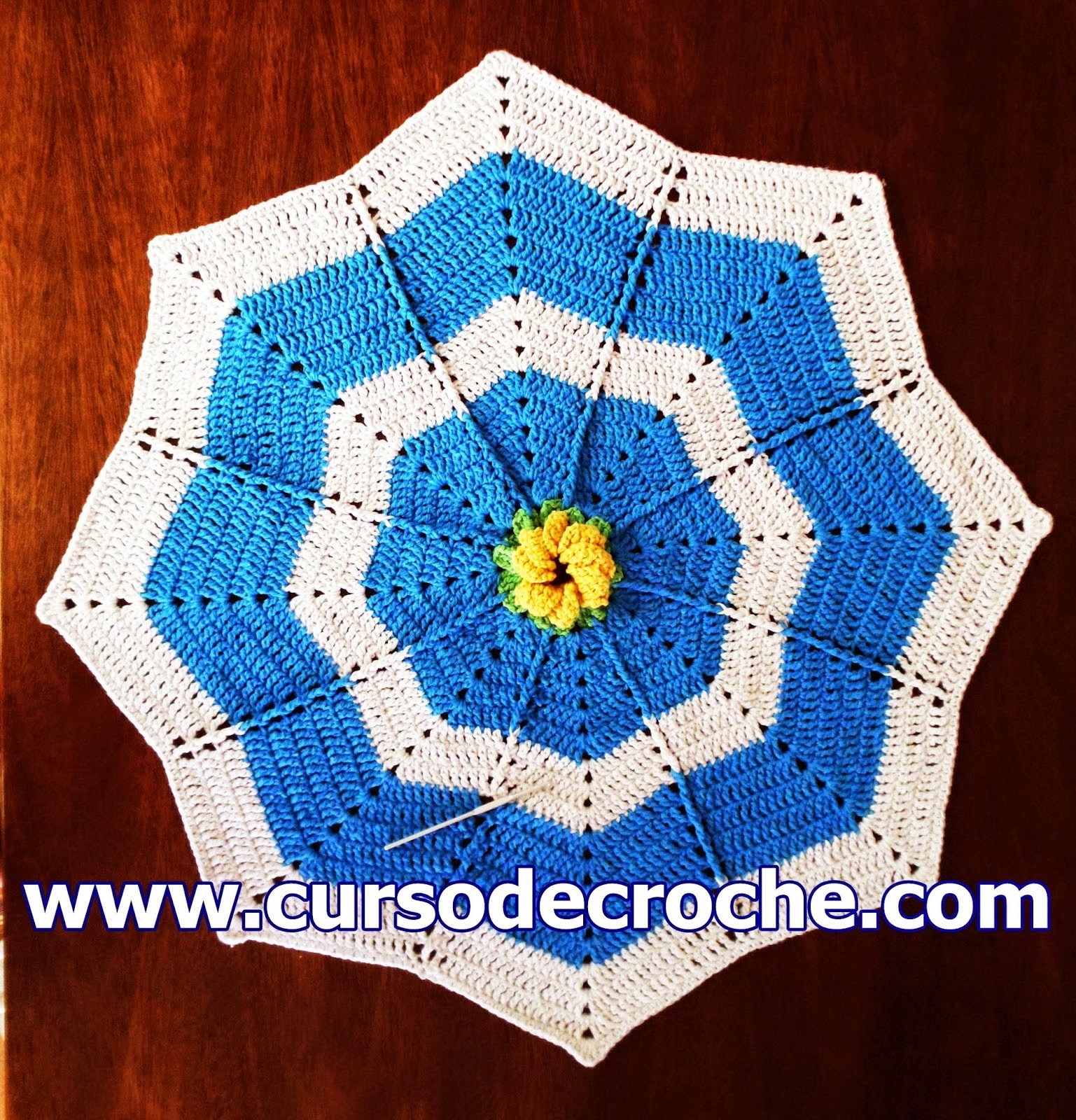 aprender croche tapetes estrela floral branco azul amarelo edinir-croche dvd video aulas loja curso de croche frete gratis