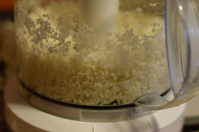 Homemade cauliflower rice in the food processor. 