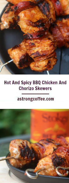 easy to make hot and spicy BBQ chicken and chorizo skewers. Perfect for a barbecue