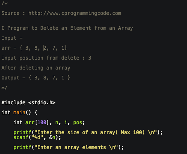 Programming Tutorials: C Program to Delete an Element from an Array