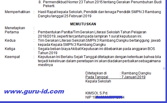 SK Literasi Sekolah Doc Untuk SD SMP SMA dan SMK Info