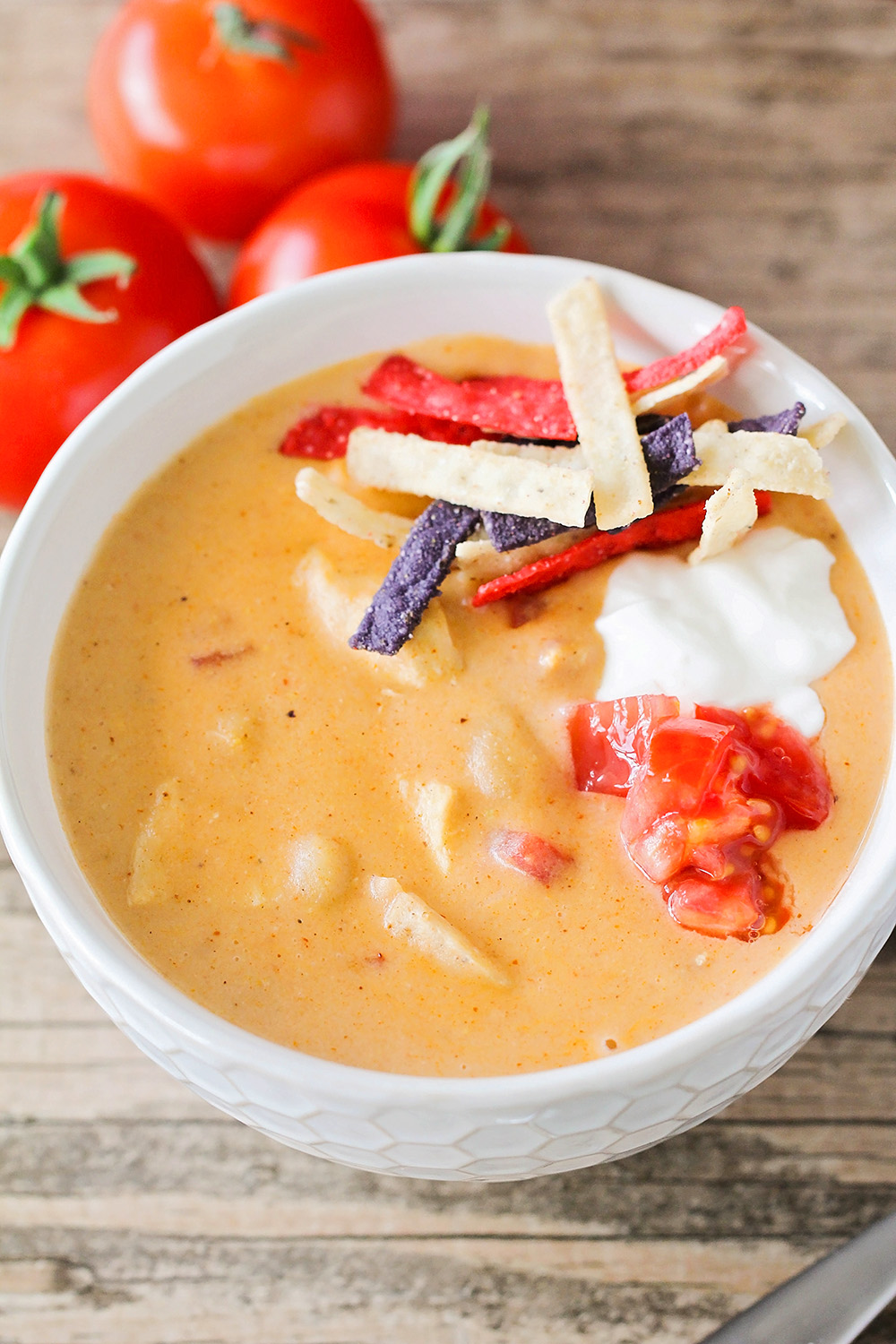 This savory and cheesy chicken enchilada soup is incredibly flavorful and easy to make too! 