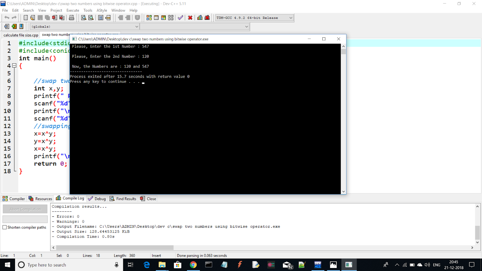 Swap Two Numbers Using Bitwise Operator in C-Language