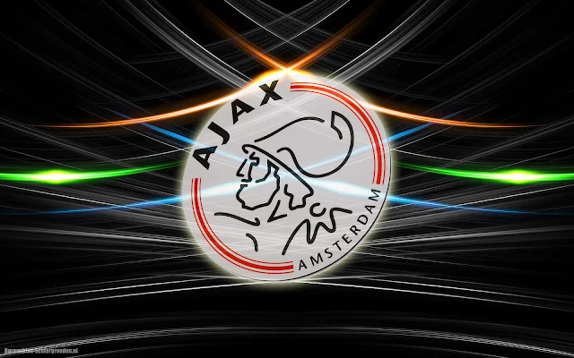 Zwarte abstracte Ajax achtergrond met logo en lijnen