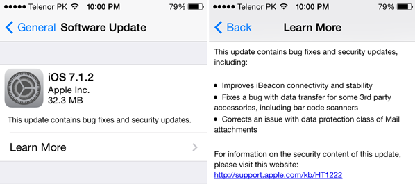 Apple iOS 7.1.2 Firmware (Build. 11D257) Features and Changes
