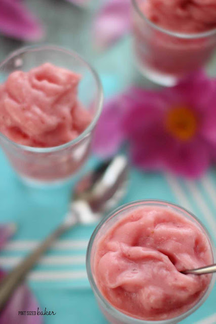 I made this dairy free Rhubarb Sherbet and everyone loved it! Make it with milk or a milk alternative for a yummy frozen treat.