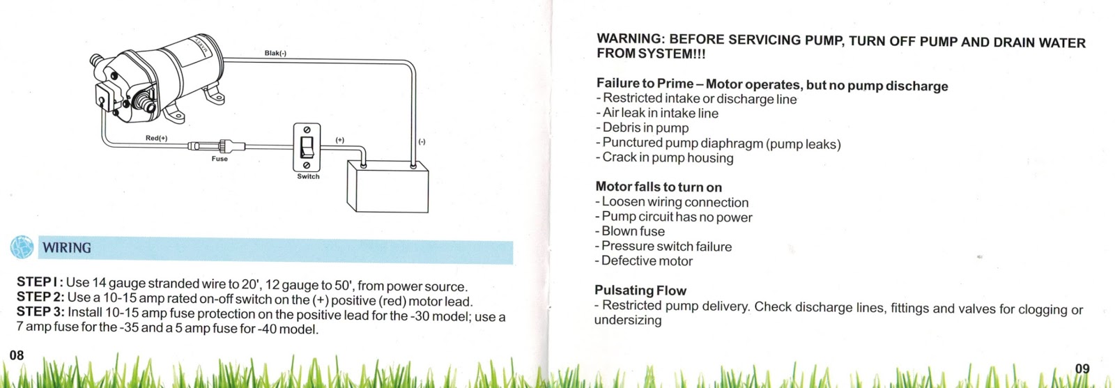Class A Customs Marey 12 volt Water Pump Installation Instruction WP50