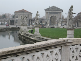 Statues and a canal line Padua's Prato della Valle, site of a former Roman theatre