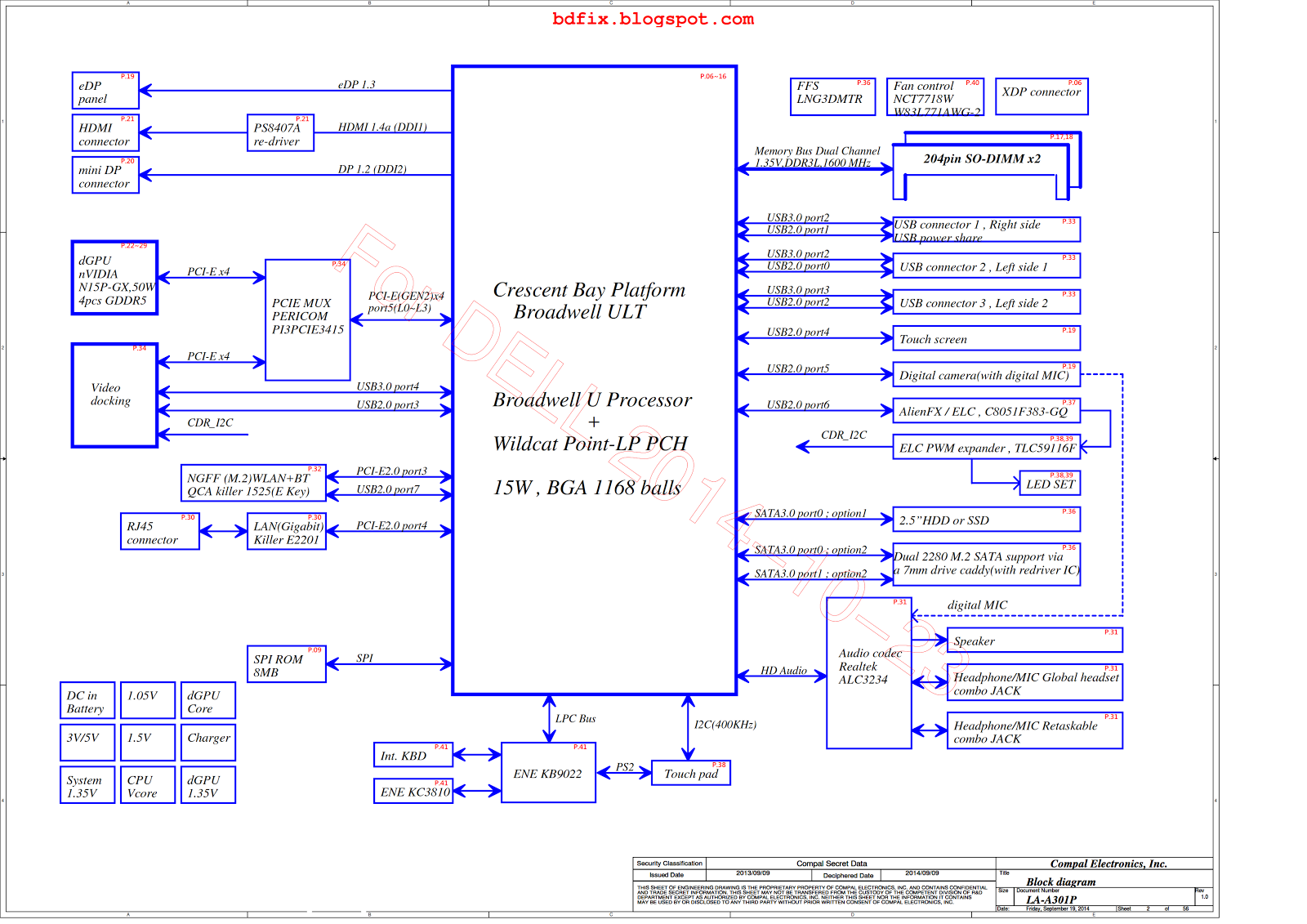 Dell Alienware 13 Compal ZAP00 LA-A301P Rev 1.0 Schematic Diagram