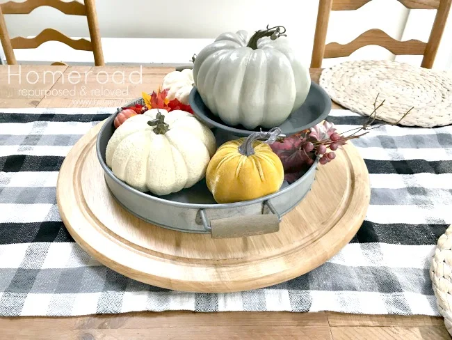 lazy susan with tray full of pumpkins