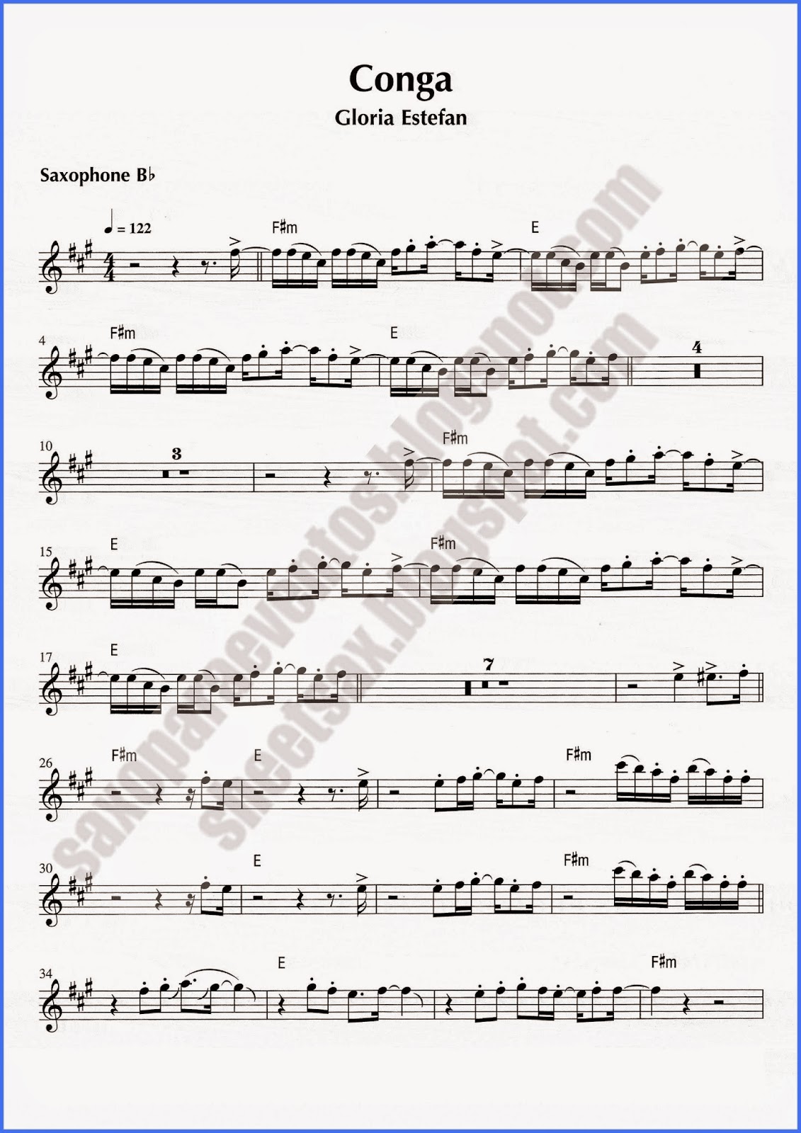 Partitura y pista de Conga de Gloria Estefan gratis para vientos y