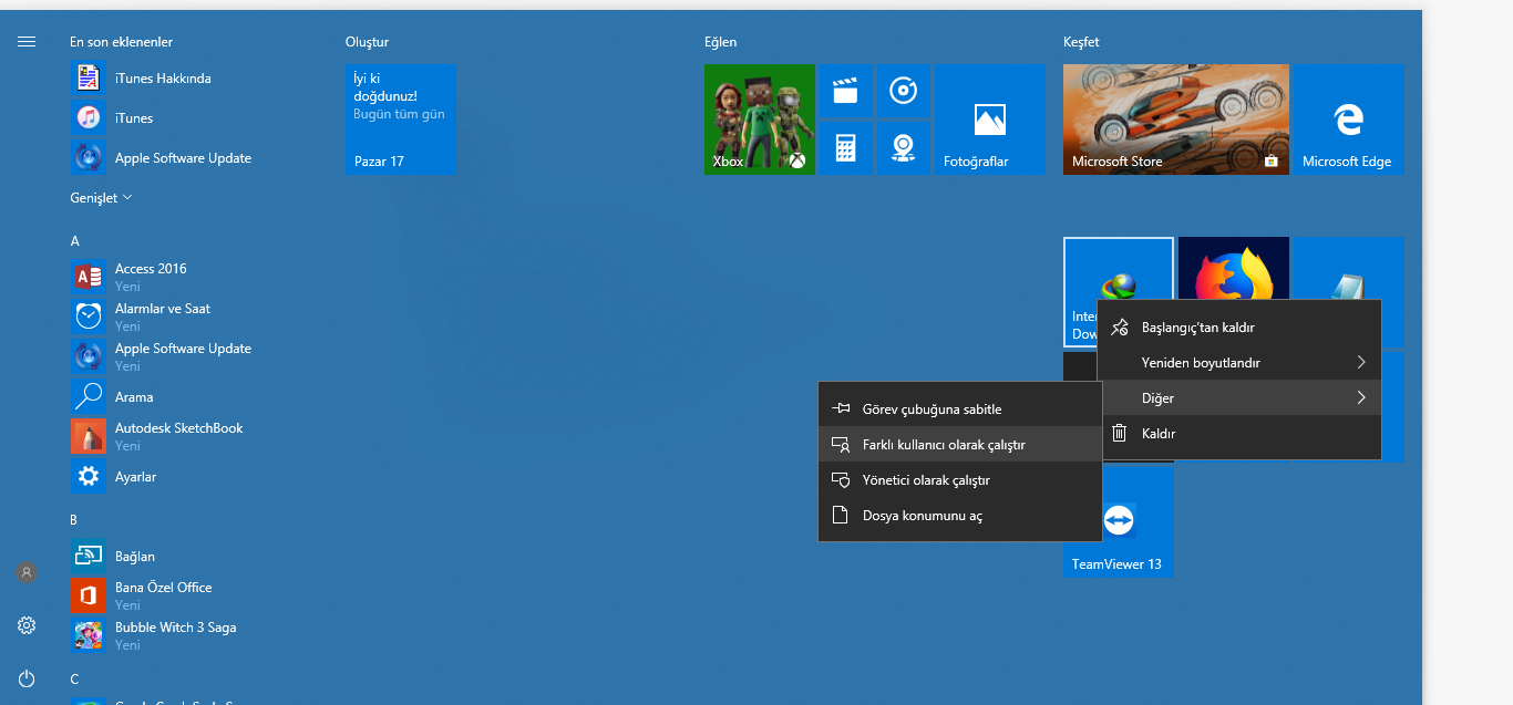 Windows 10'da Başlat menüsüne farklı kullanıcı olarak Çalıştır'ı ekleyin 2 Windows 10 ba%25C5%259Flat men%25C3%25BCs%25C3%25BCne farkl%25C4%25B1 %25C3%25A7al%25C4%25B1%25C5%259Ft%25C4%25B1r