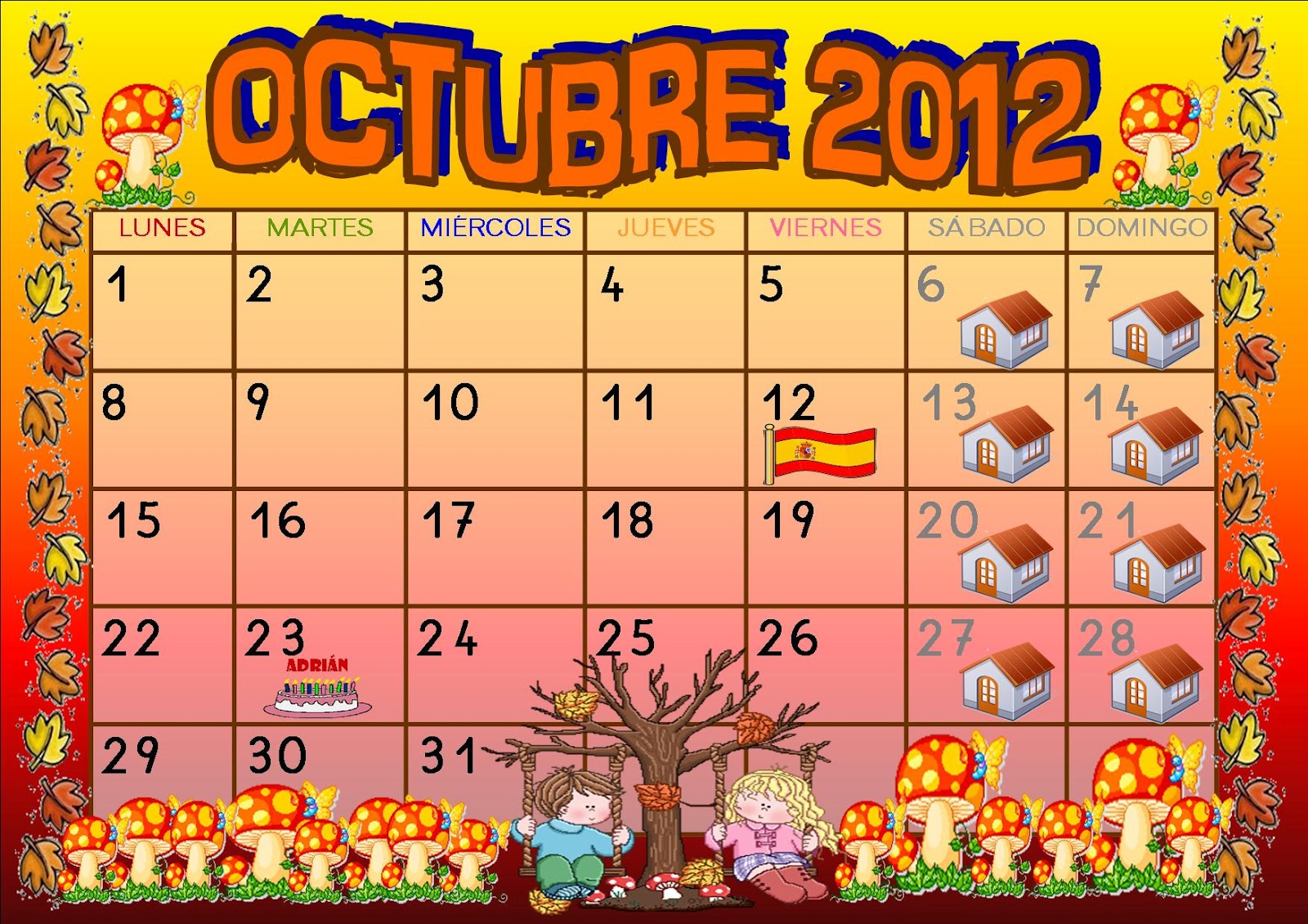 Calendario 2012 Octubre: Descárgalo e imprímelo