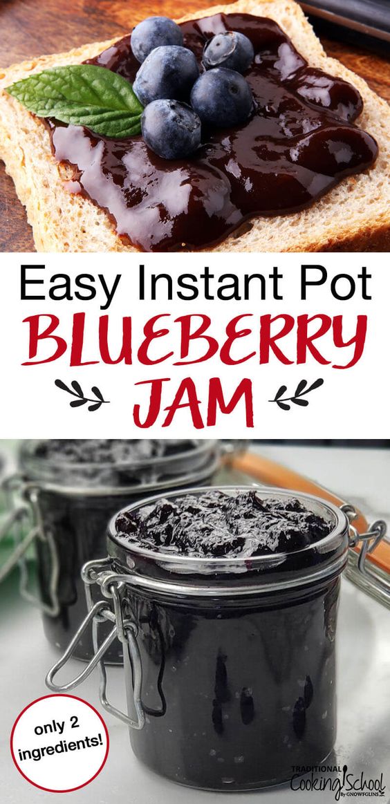 Want to learn how to make easy, small batch, honey sweetened blueberry jam in the instant pot? This recipe is extra healthy, relatively low sugar, can be stored in the freezer and requires no canning, no pectin and no crockpot or stove top! Plus, it’s only two ingredients and is ready in less than an hour! #blueberryjam #instantpot #healthy #honey #lowsugar #nopectin #easy #tradcookschool