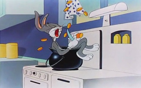 Bugs Bunny on the stove in a stew pot.