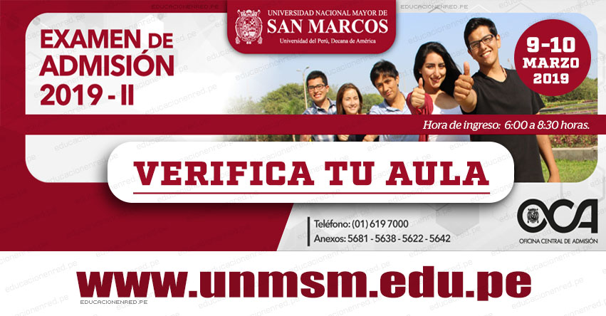 UNMSM: Aulas y Puertas de Ingreso Examen Admisión San Marcos 2019-2 (Sábado 9 y Domingo 10 Marzo) Verifica tu Local - Universidad Nacional Mayor de San Marcos - www.unmsm.edu.pe UNMSM: Aulas y Puertas de Ingreso Examen Admisión San Marcos 2019-2 (Sábado 9 y Domingo 10 Marzo) Verifica tu Local - Universidad Nacional Mayor de San Marcos - www.unmsm.edu.pe