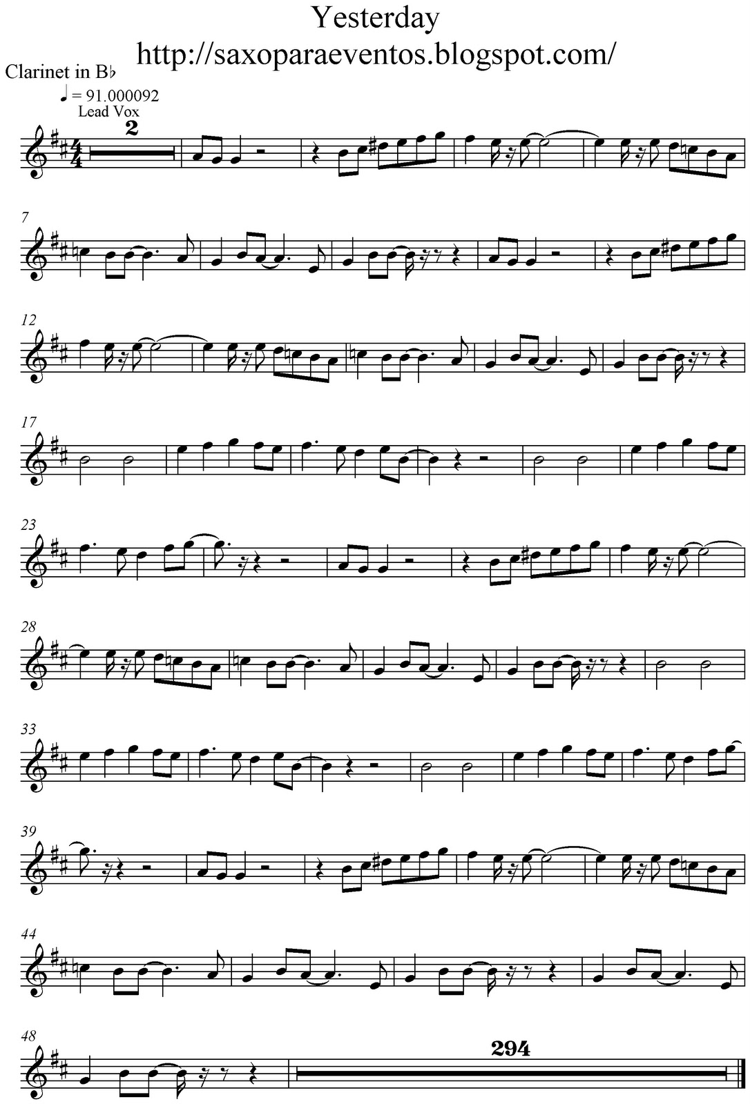 Partitura de Yesterday Partituras y pistas para saxo Sheet music