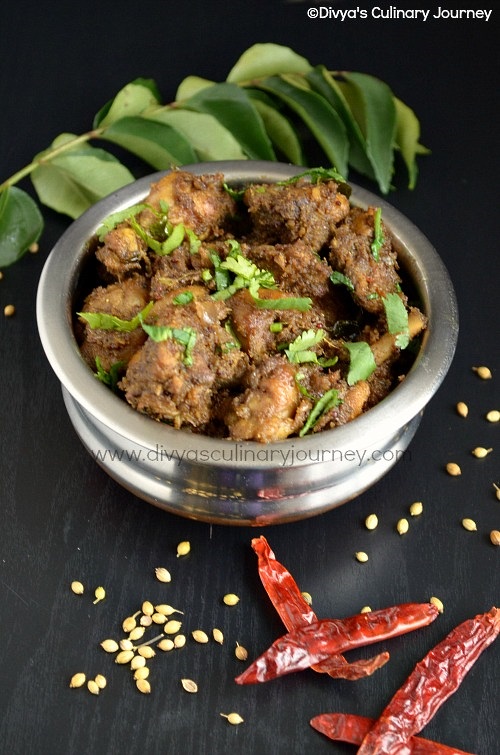 Spicy chicken fry made with freshly ground spiced and coconut