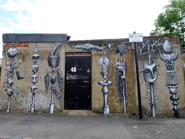 After Conor Harrington a few days ago, Phlegm is the latest artist to participate in the Wood St Walls project which is taking place in London, UK.