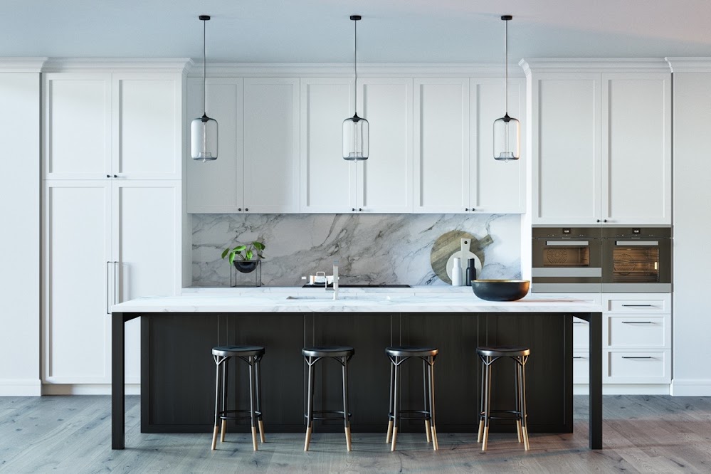 white-black-and-wood-marble-kitchen