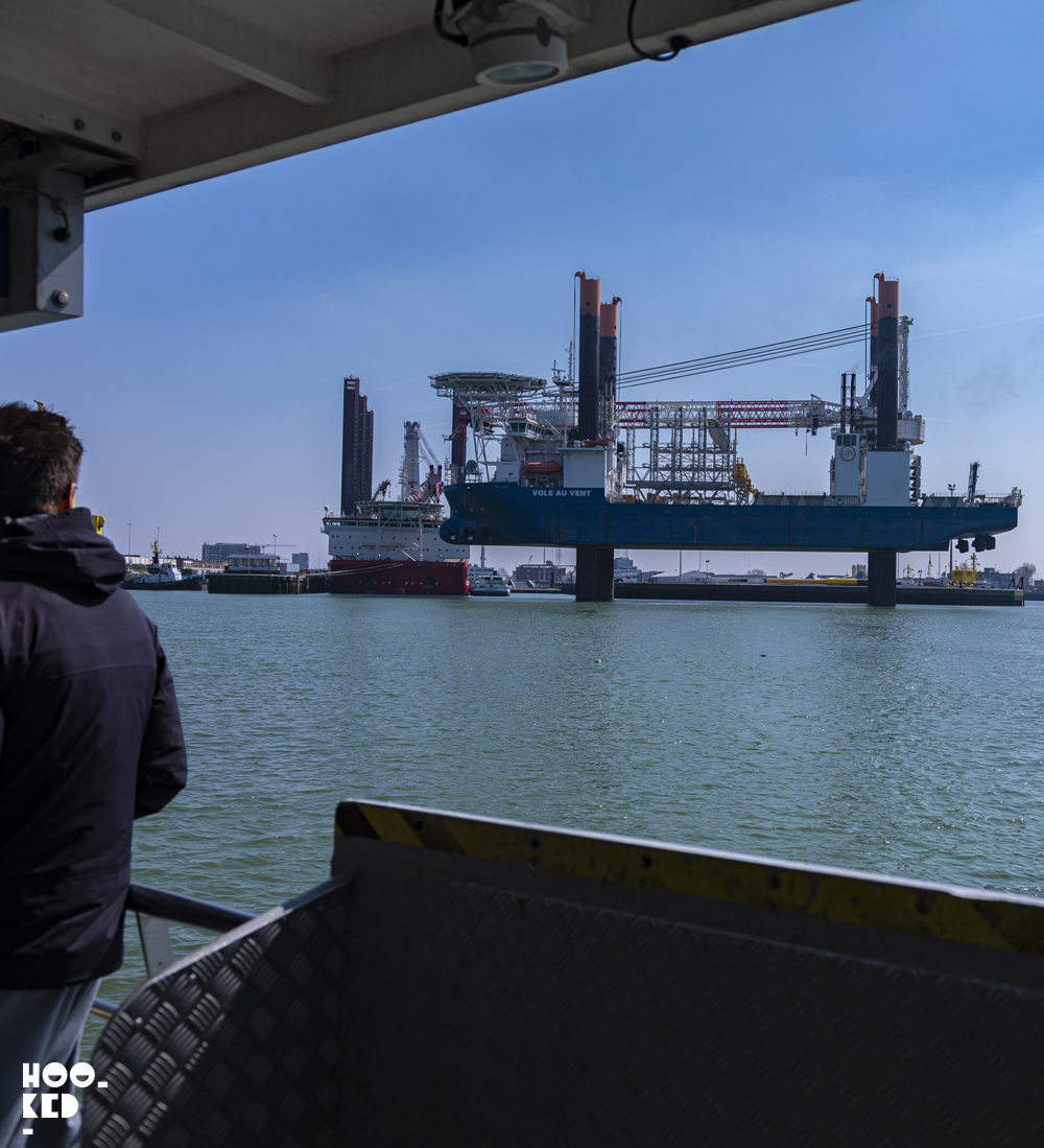 Views of the boats crossing Ostend harbour