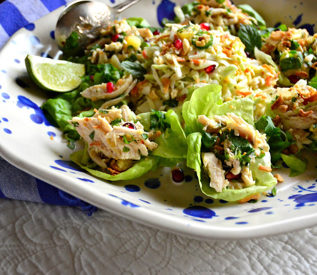 This Asian Chicken Salad with crushed pineapple has a simple Vietnamese style dressing and can be served in lettuce cups or as a salad. Perfect as a light dinner or an appetizer! #poachedchicken #chicken #salad #Asianrecipes www.thisishowicook.com This Asian Chicken Salad with crushed pineapple has a simple Vietnamese style dressing and can be served in lettuce cups or as a salad. Perfect as a light dinner or an appetizer! #poachedchicken #chicken #salad #Asianrecipes www.thisishowicook.com
