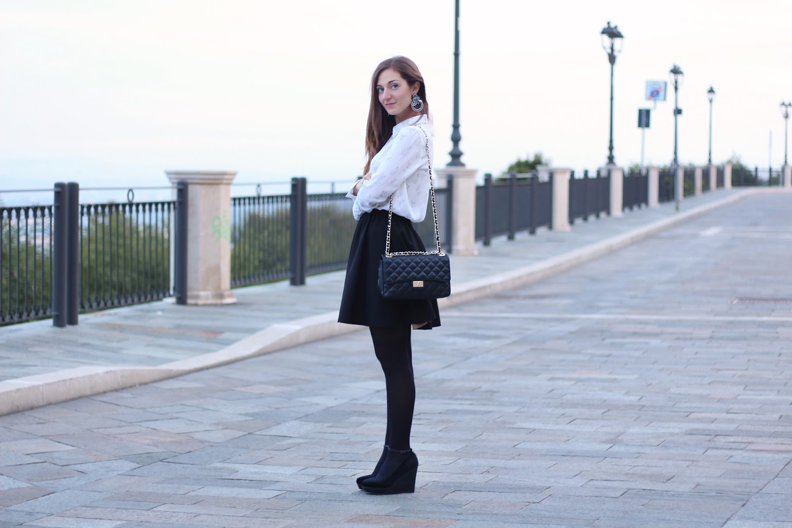 fashion blogger outfit ootd zara skirt adels laboratory soutache earrings rabbit shirt h&m shoes wedge  