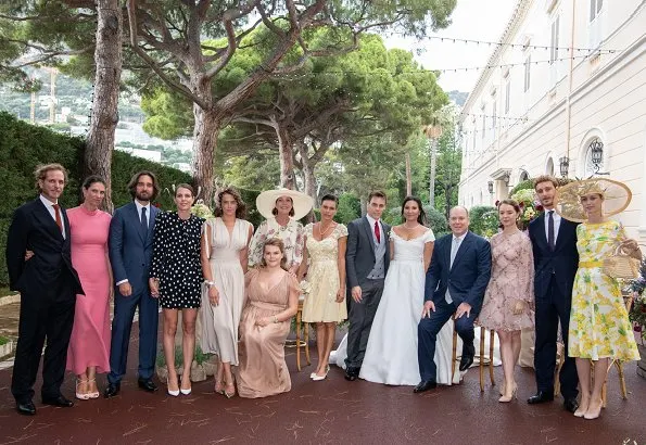 Princess Stephanie wore THEIA beaded cocktail dress, Beatrice Borromeo, Charlotte Casiraghi, J. Mendel dress, Princess Charlene