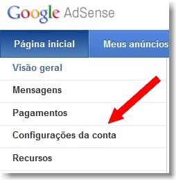 Configurações de conta no Adsense