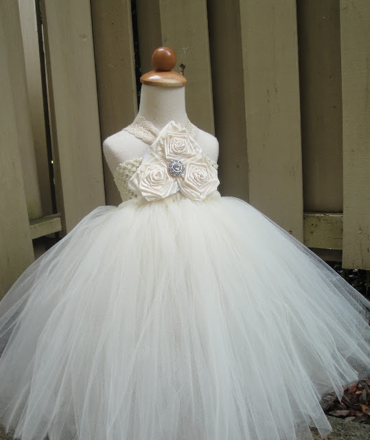 Lace Cap Sleeves Ivory Tulle TUTU Flower Girl Dress