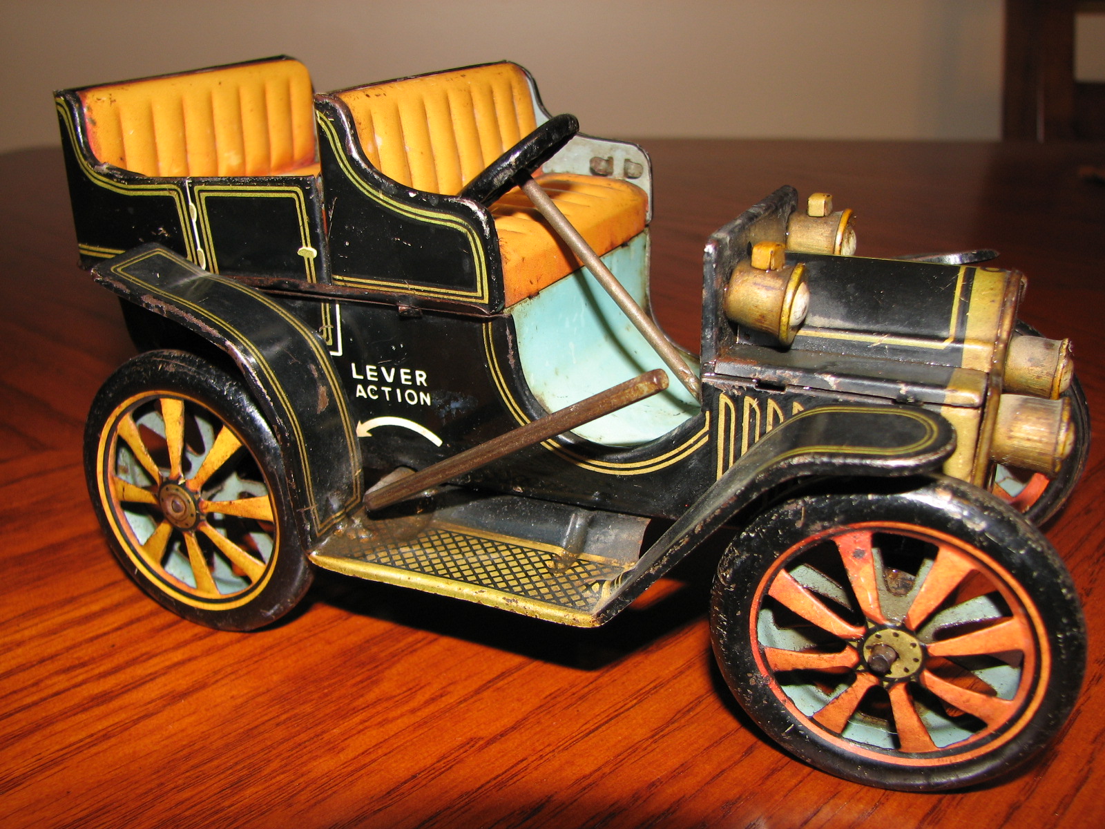 Memories Of The Past VINTAGE WINDUP LEVER ACTION "OLDE TYME CAR" TOY,1960