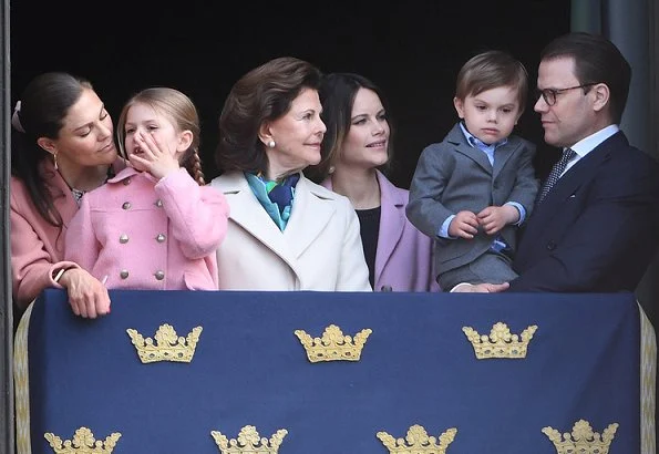Crown Princess Victoria wore Acne Studios Avalon coat, Princess Estelle wore a pink coat, Princess Sofia and Queen Silvia