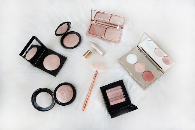 High End Highlighters - Laura Mercier Matte Radiance Baked Highlight, Mac Soft and Gentle, Becca Opal, Charlotte Tilbury Filmstar Bronze and Glow, Tarte Sculptor, Becca Champagne Glow Palette (Pearl, Champagne Pop, Blushed Copper), Bobbi Brown Pink Quartz
