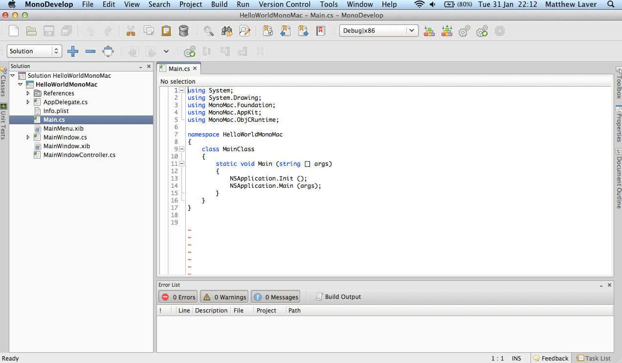 Hello Os Tufnell Tech Blog: Hello OS X from C# (Five Steps)