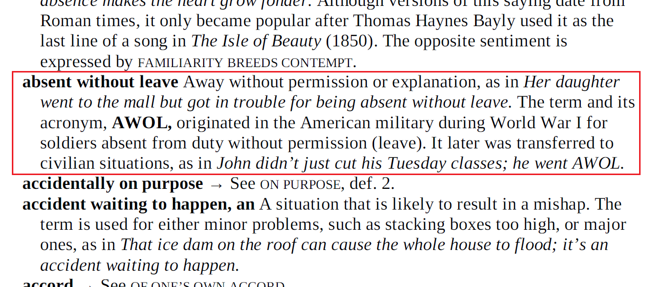 Arti Absent Without Leave