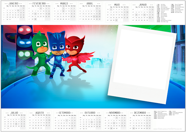Super Héroes en Pijamas: Imprimibles Gratis para Fiestas. Calendario 2017 para imprimir gratis de Super Héroes en Pijamas.