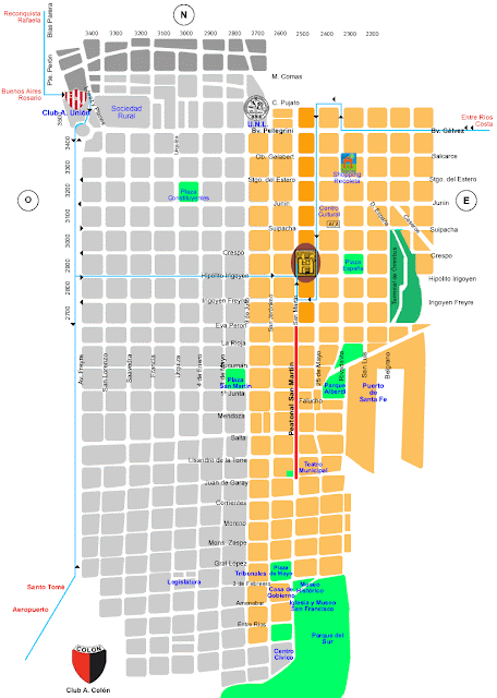 Mapa do centro da cidade de Santa Fé - Argentina