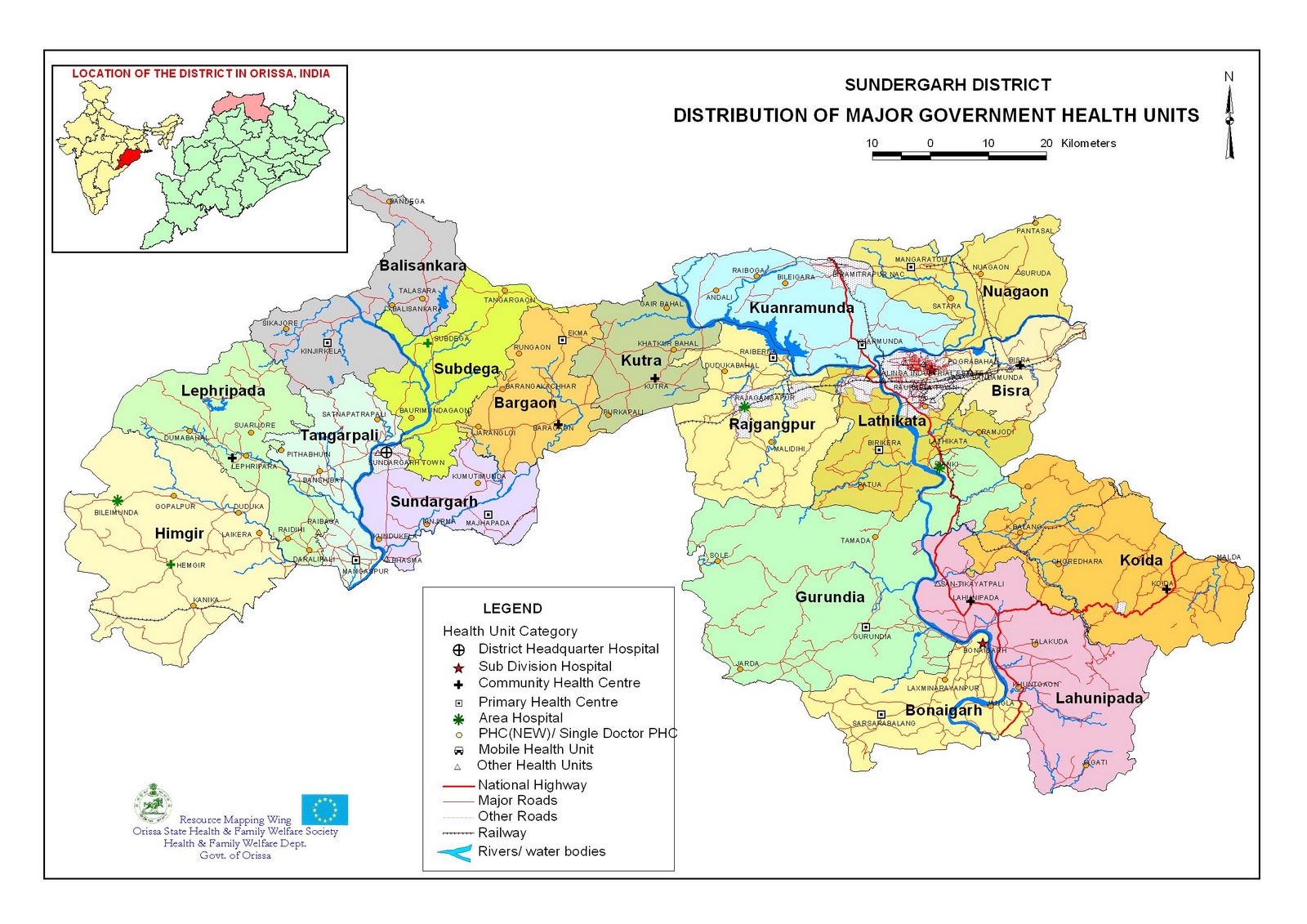 Kudmi Habitat Area Block Map of districts of Odisha
