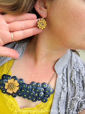 button bib necklace with matching button earrings