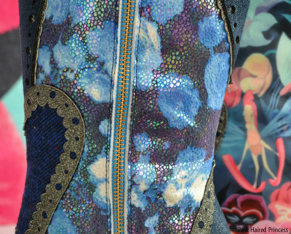 Irregular Choice Alice Lost Your Muchness boot inner side inner side of shimmering fabric and zip on boot