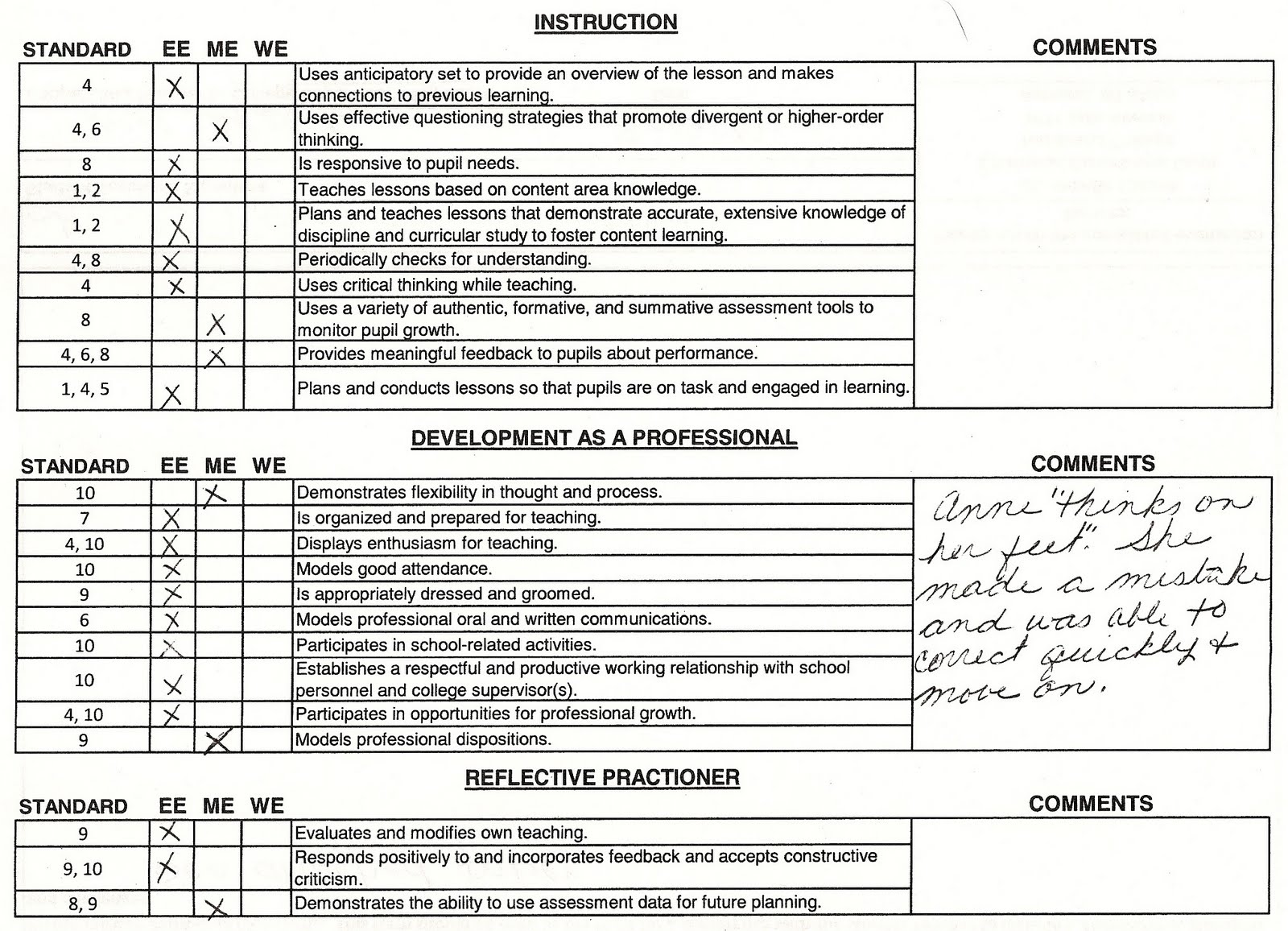 Mrs. Pedersen's Classroom Artifact 9 Student Teacher Evaluation Form
