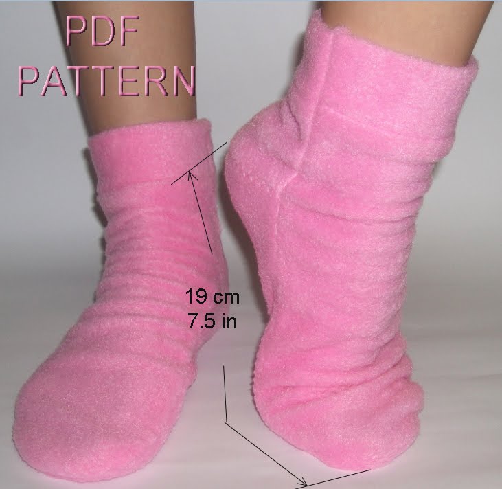 Fleece socks (19 cm, 7.5 inches size) PDF pattern for sewing