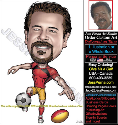 Soccer and Rugby Caricature Cartoon Ad