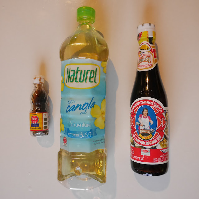 fish sauce, oil, and oyster sauce are important flavorings for graprao gai