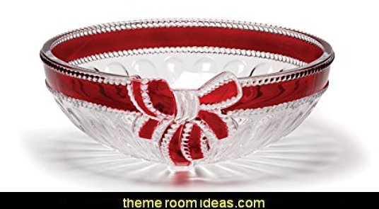 Ruby Ribbon Crystal Serving Bowl christmas kitchen decorations - Christmas table ware - Christmas mugs - Christmas table decorations - Christmas glass ware - Holiday decor - Christmas dining - christmas entertaining - Christmas Tablecloth - decorating for Christmas - Santa mugs - Christmas Cookie Cutters - snowman and reindeer kitchen accessories - red cardinal kitchen decor - seasonal dinnerware Ruby Ribbon Crystal Serving Bowl