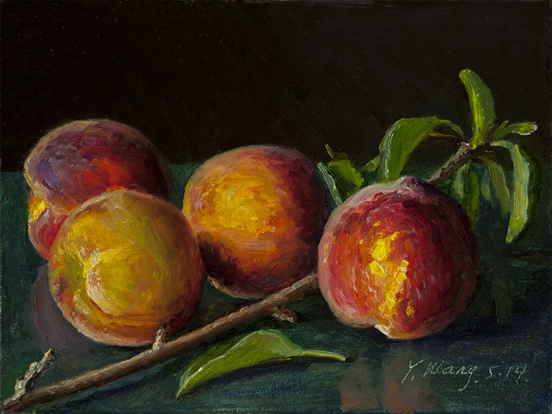 Wang Fine Art peaches, original oil painting daily painting a painting