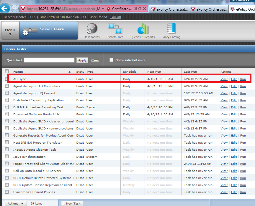 How to auto Sync Active Directory with Mcafee ePO 4.6 Information