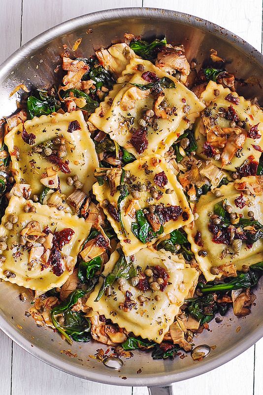 ITALIAN RAVIOLI WITH SPINACH, ARTICHOKES, CAPERS, SUNDRIED TOMATOES