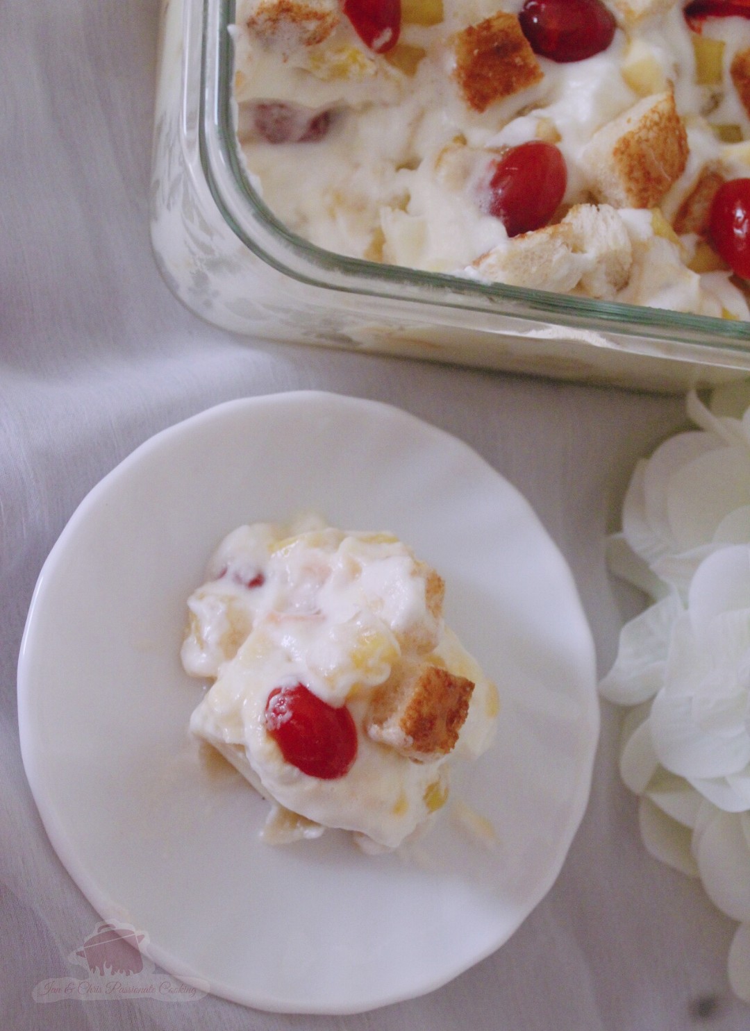 Pineapple bread pudding in microwave
